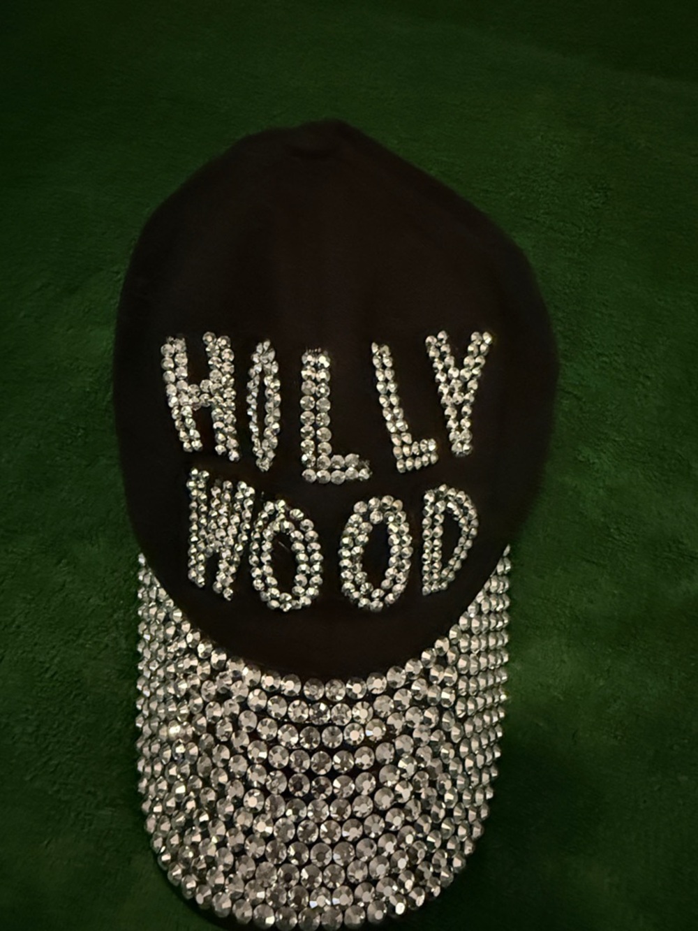 Crystal Embellished Black 'Hollywood' Baseball Cap